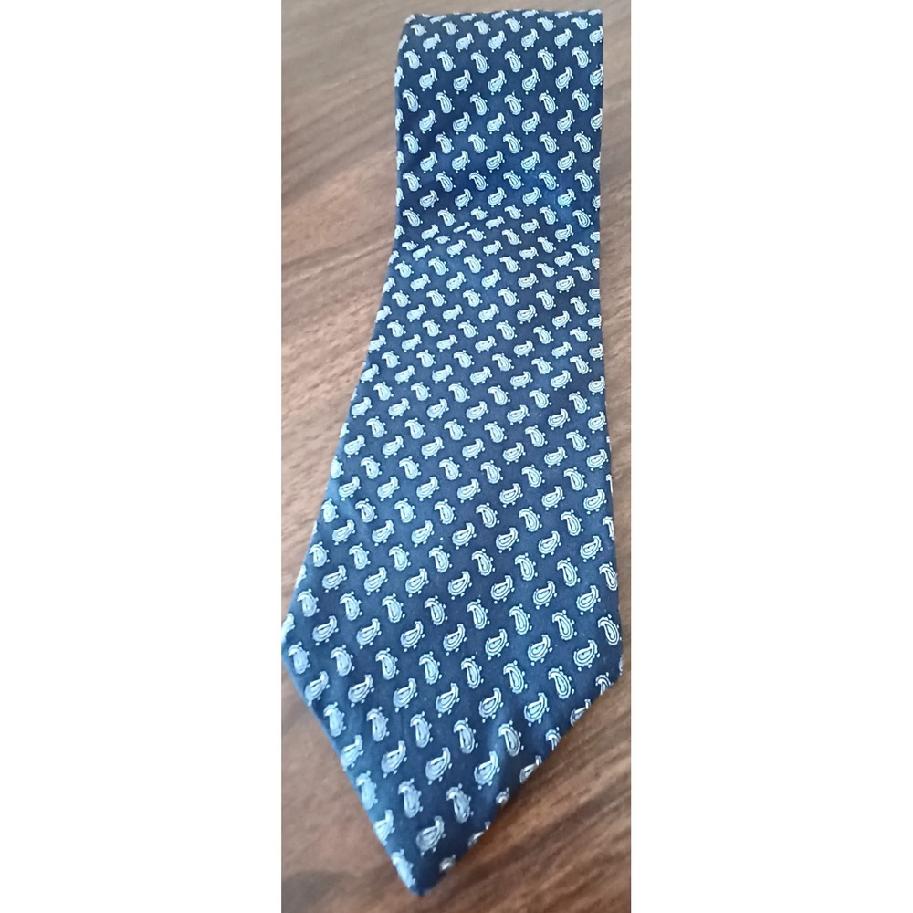 Pierre Balmain Micro Paisley Necktie Men Navy Blue Classic Tie USA Preppy Silk